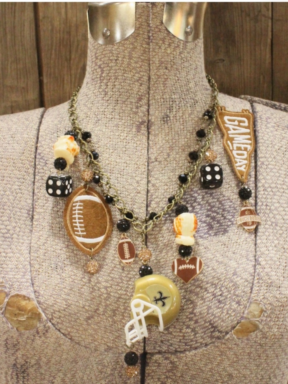 BOHO GAMEDAY New Orleans Saints CHARM’D FOOTBALL NECKLACE
